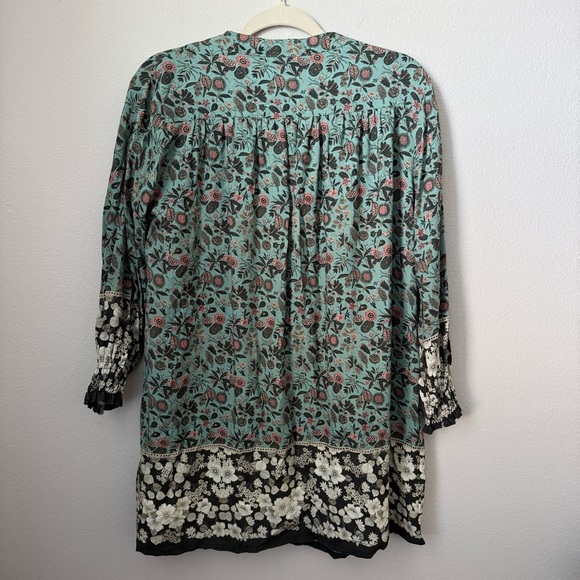 Natural Life Dara V-Neck Tunic Dress Sage & Black Floral Border pattern XS - Picture 9 of 10